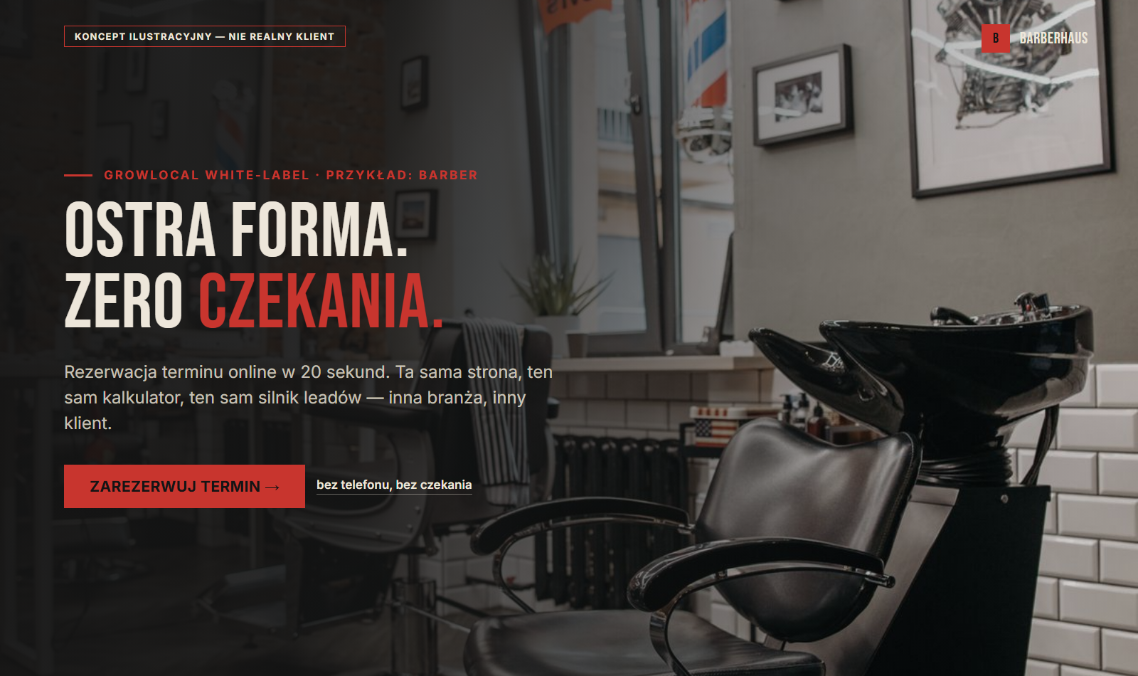 Koncepcyjny mockup white-label dla branży barberskiej